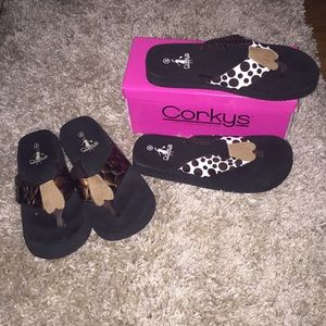 2 pairs of Corkys flip flops